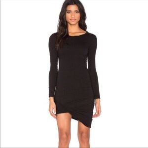 PAM & GELA ASYMMETRIC BLACK RUCHE KNIT DRESS